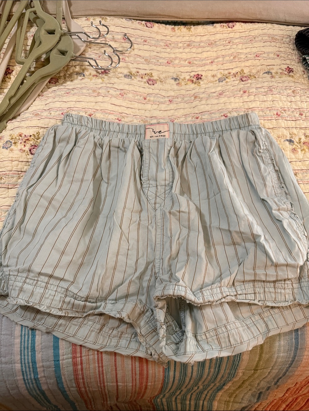We The Free Light Blue Striped High-Waist Shorts